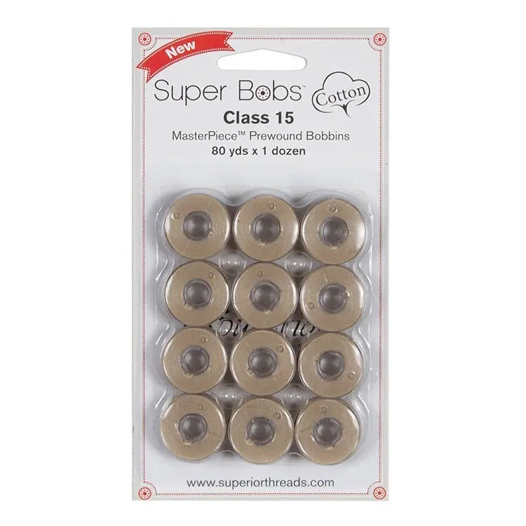 Super Bobs Cotton #153 Parchment (Class 15) 12 pack pre-wound bobbins