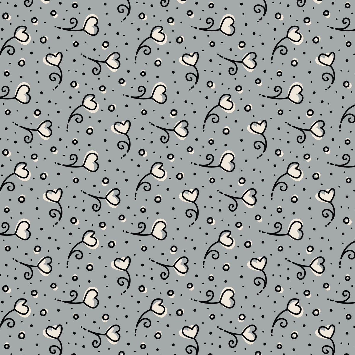Gray Heart Blossoms Love Ink 3384 Cotton 44/45 Fabric Per Yard