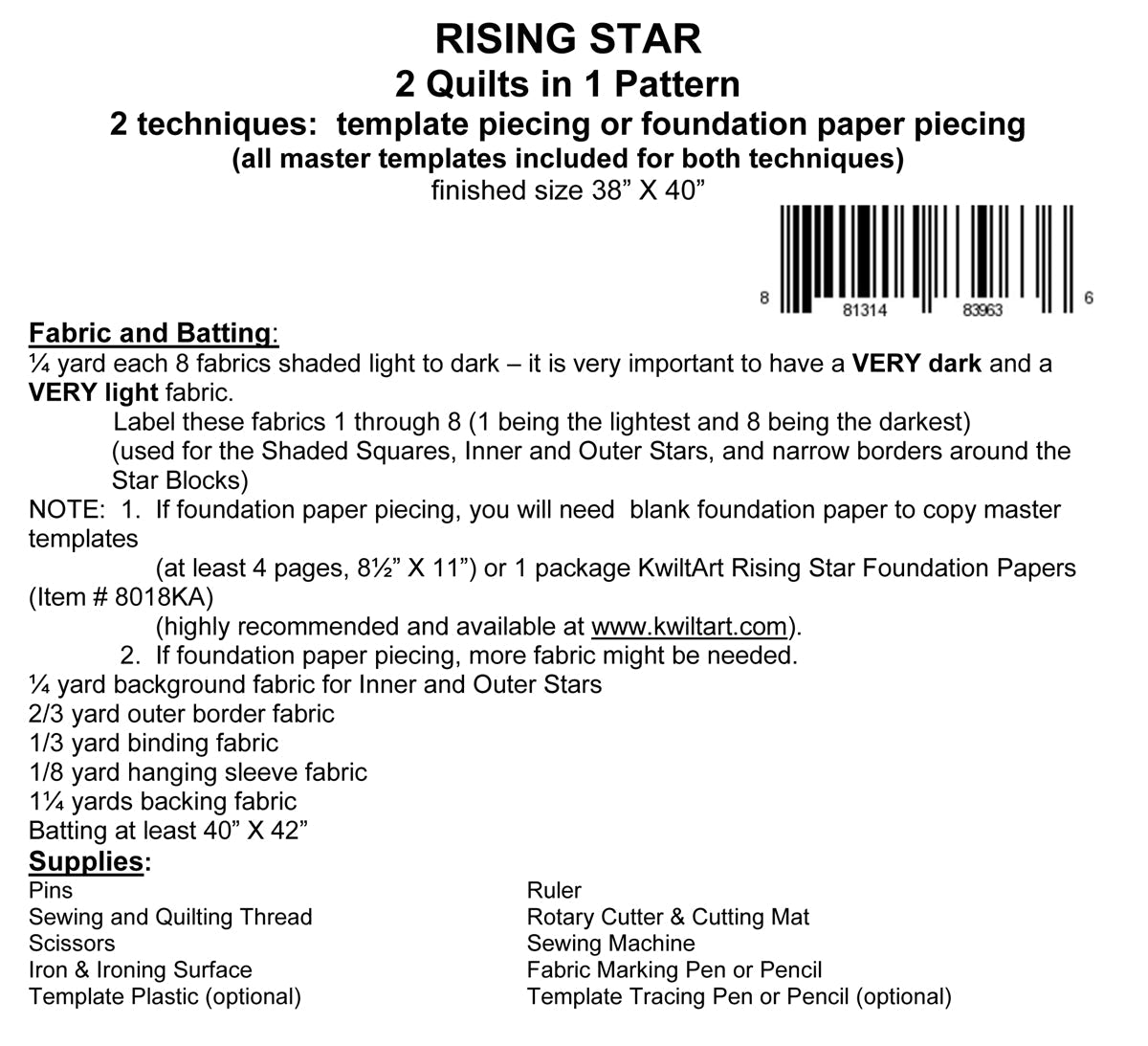 Rising Star Quilt Pattern