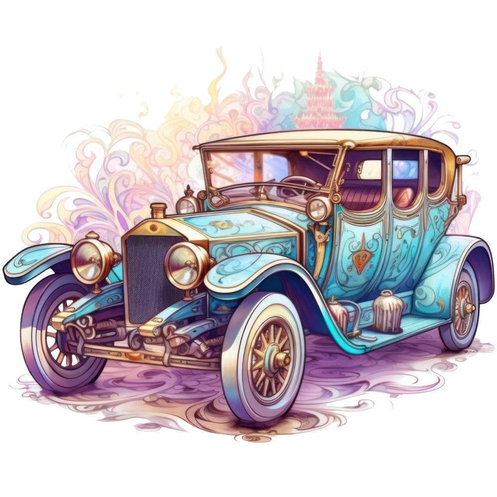 Art Nouveau Retro Cars Fabric Panel 11