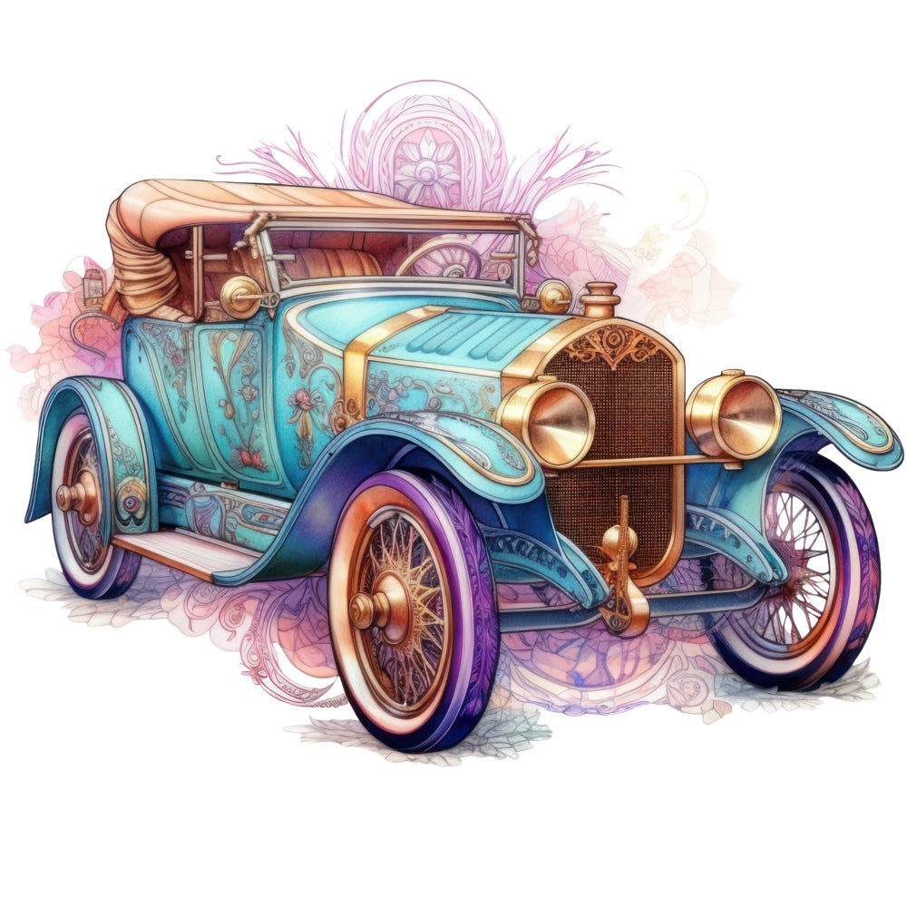 Art Nouveau Retro Cars Fabric Panel 15