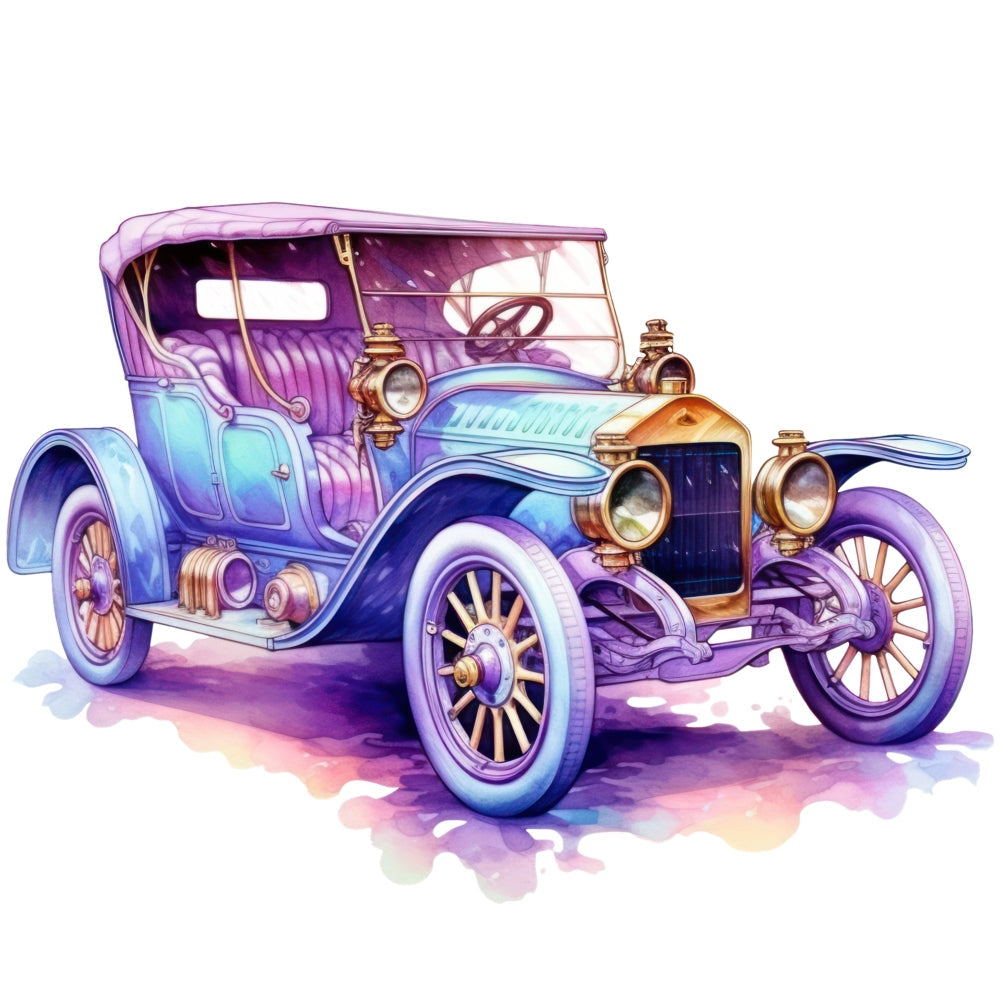 Art Nouveau Retro Cars Fabric Panel 16