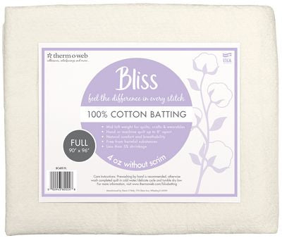 Bliss Batting 100% Cotton Full 90in x 96in