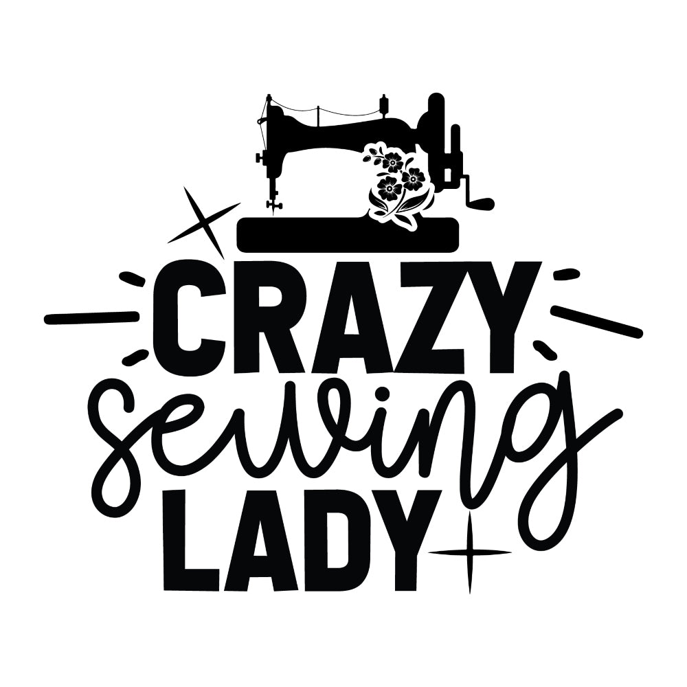 Black and White Crazy Sewing Lady Fabric Panel