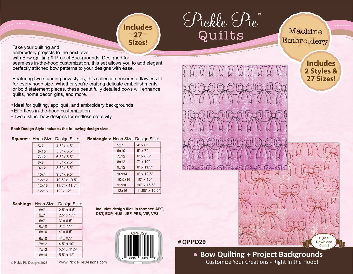 Bow Motifs & Project Backgrounds In the Hoop Machine Embroidery Designs