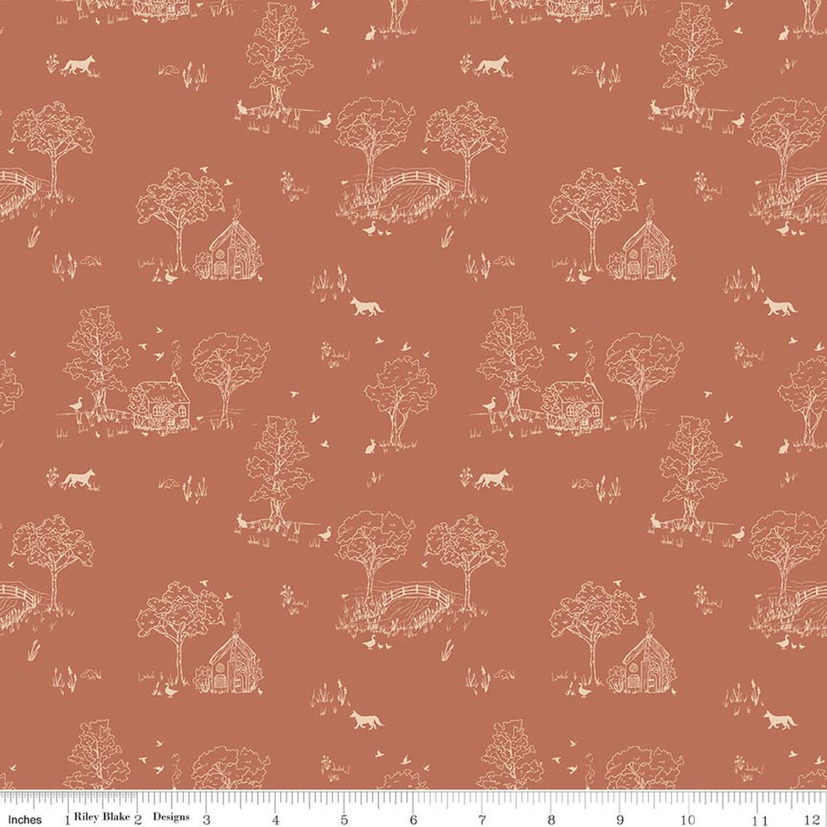 Hedgerow Haven Toile Rusty Quilt Fabric