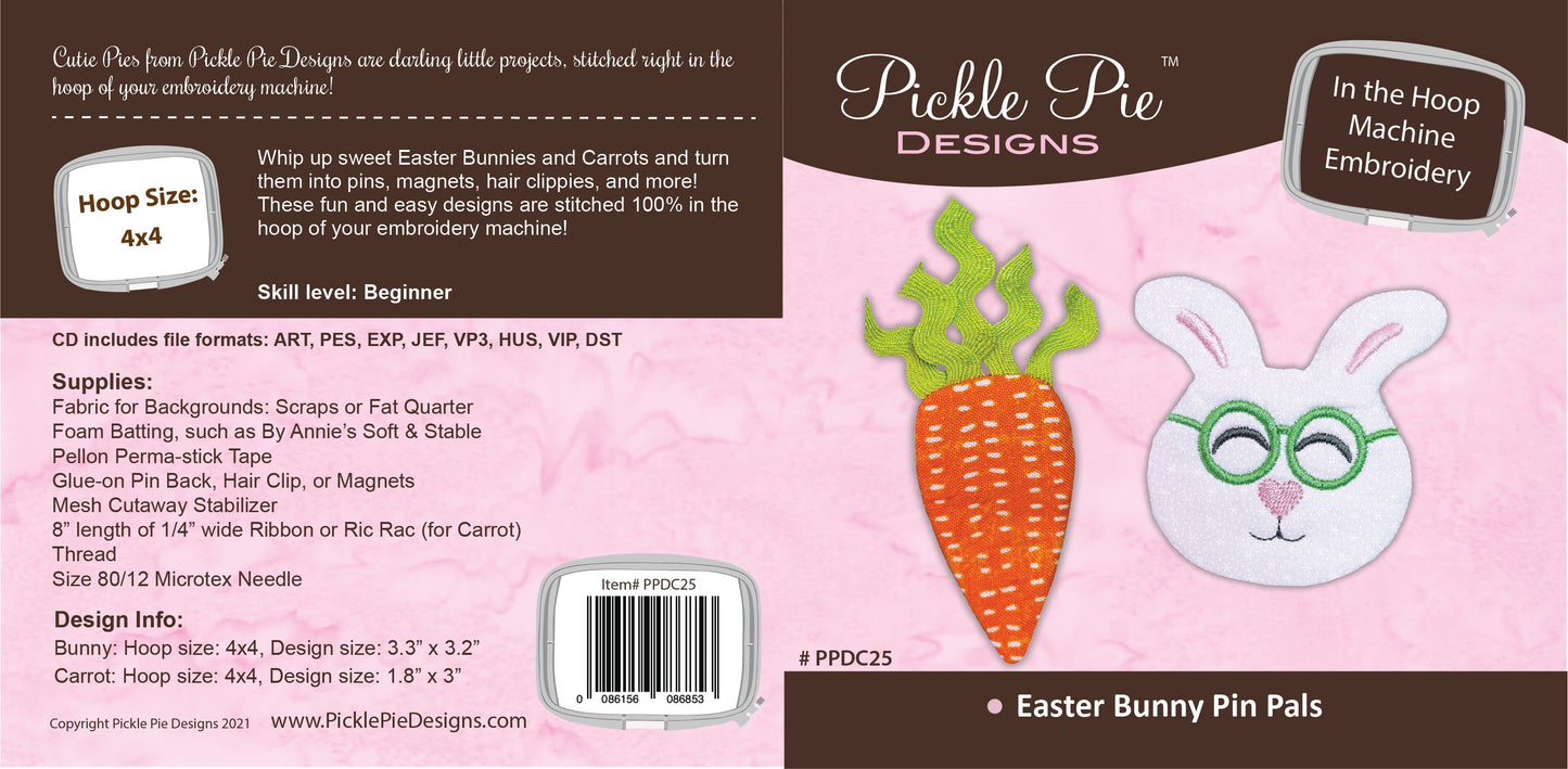 Easter Bunny Pin Pals In the Hoop Embroidery Design Collection