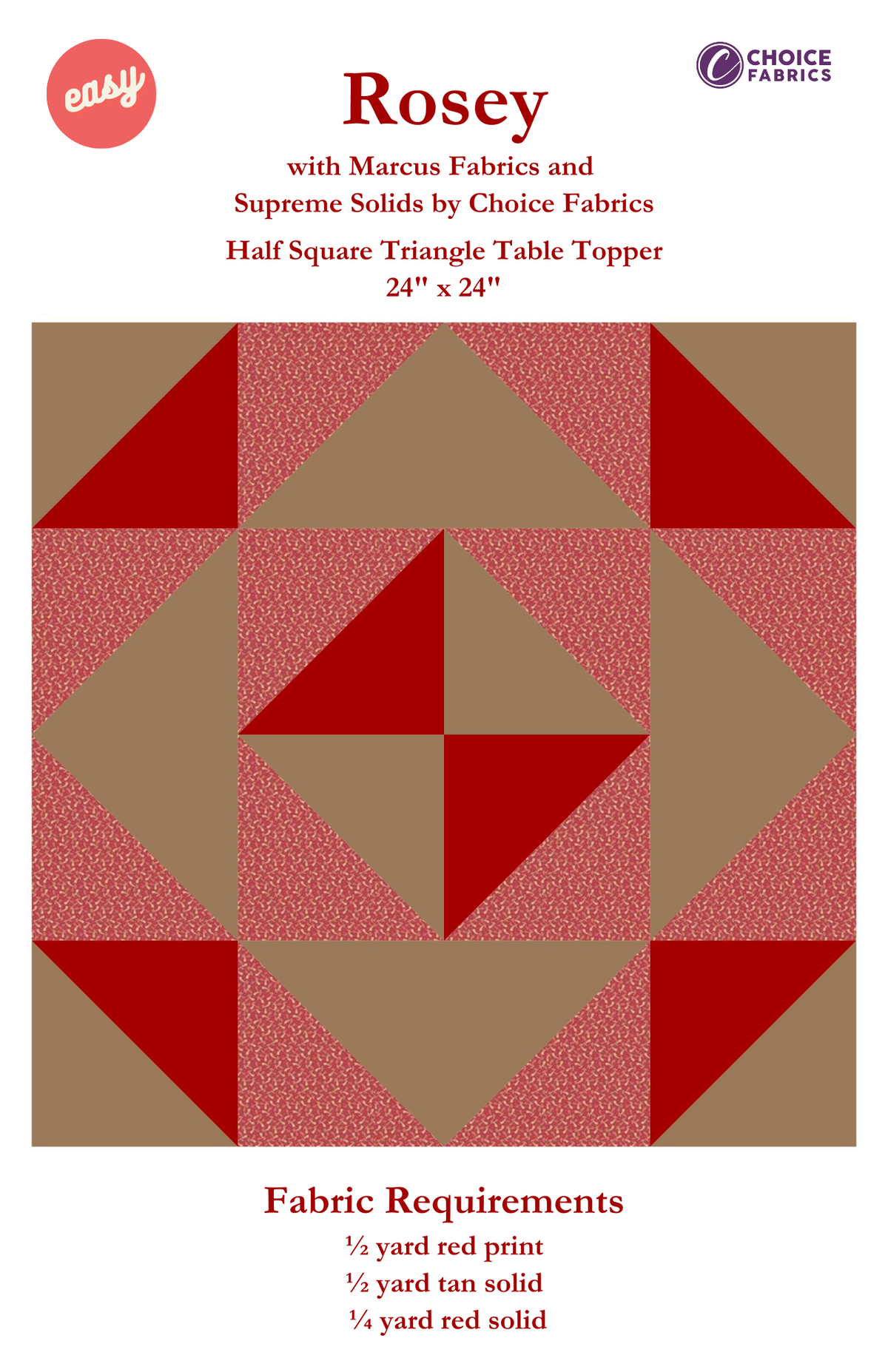 Rosey - Half Square Triangle Table Topper - Quilt Kit | Batting Included