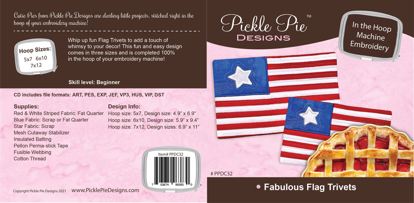 Fabulous Flag Trivets In the Hoop Embroidery Design Collection
