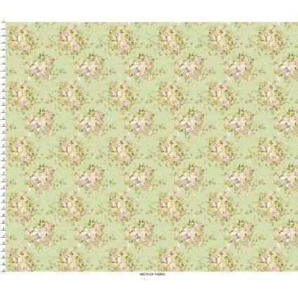 Green Beautiful Bouquet Cotton 44"/45" Fabric Per Yard