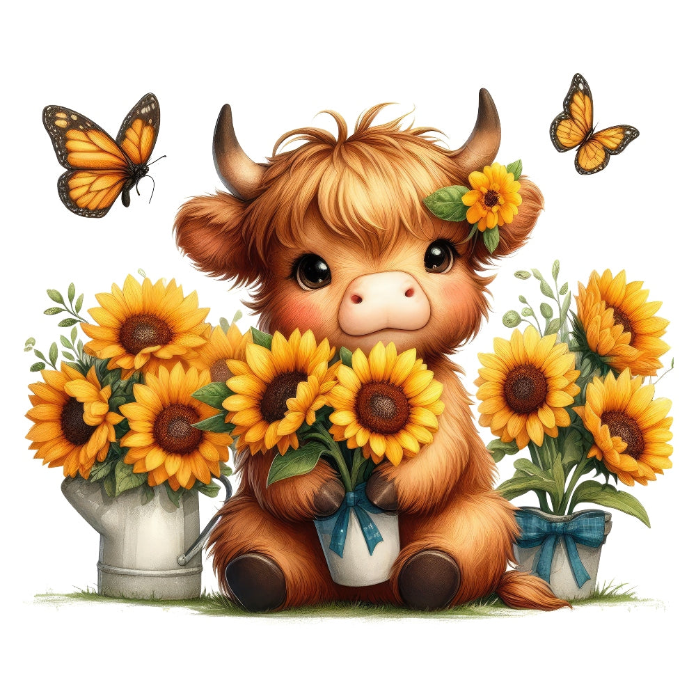 Highland Cow With Sunflowers Fabric Panel 11