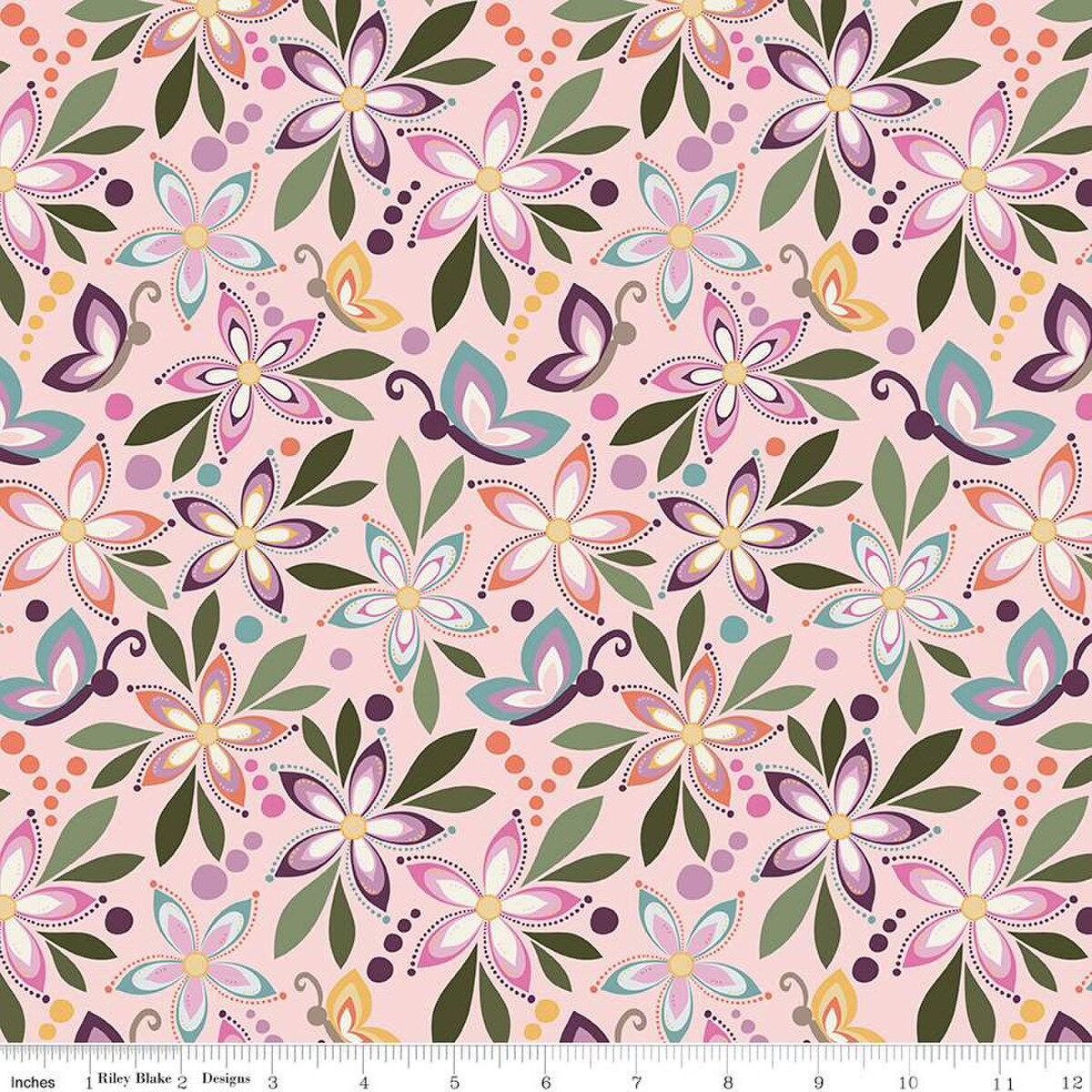 Juju's Petals Main Pink Cotton 43"/44" Fabric Per Yard