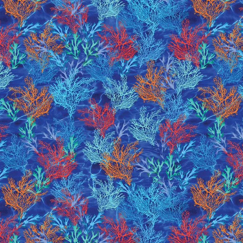 Blue Coral Reef Cotton Wideback Fabric per yard