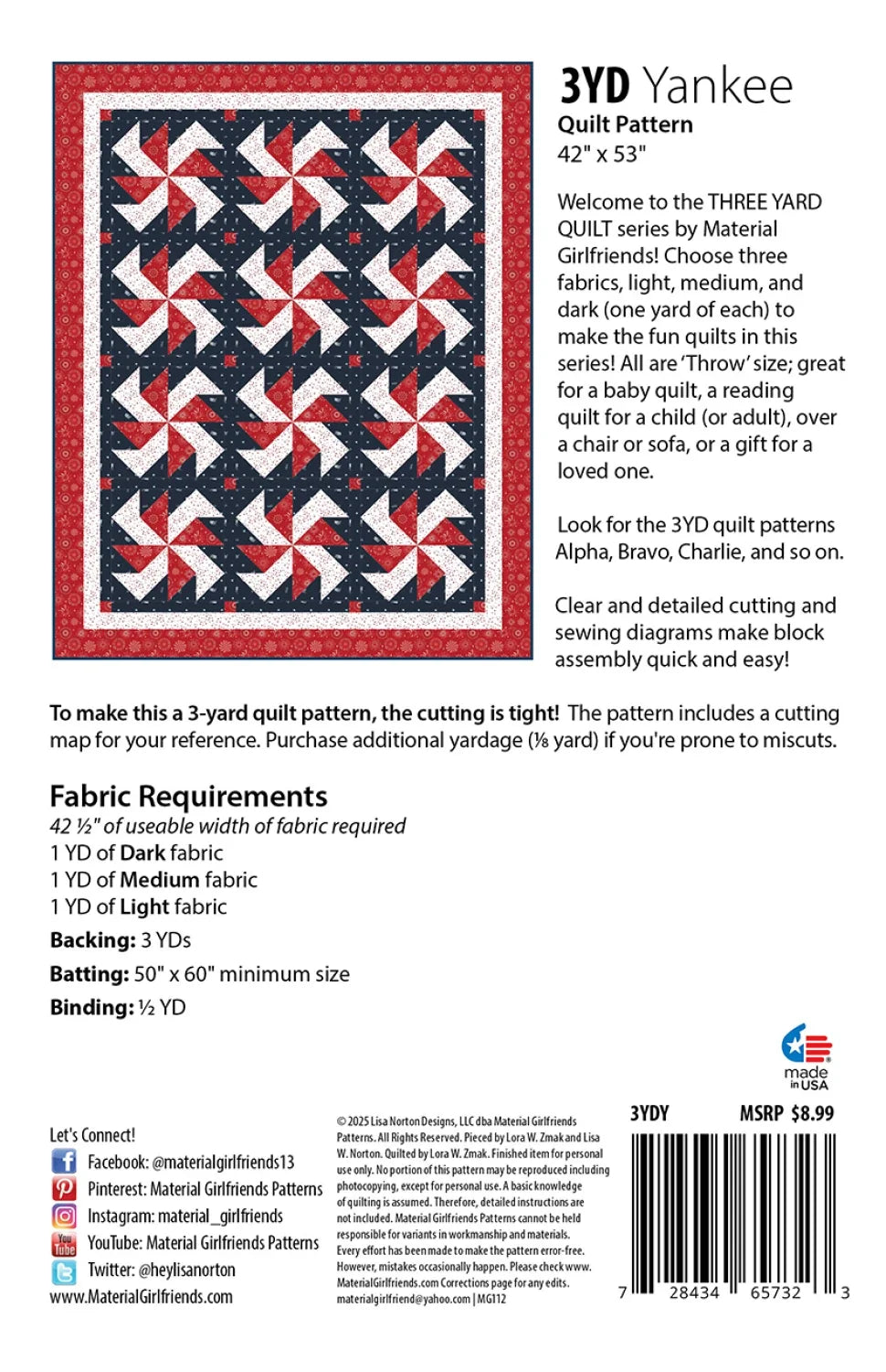 3yd Yankee Quilt Pattern