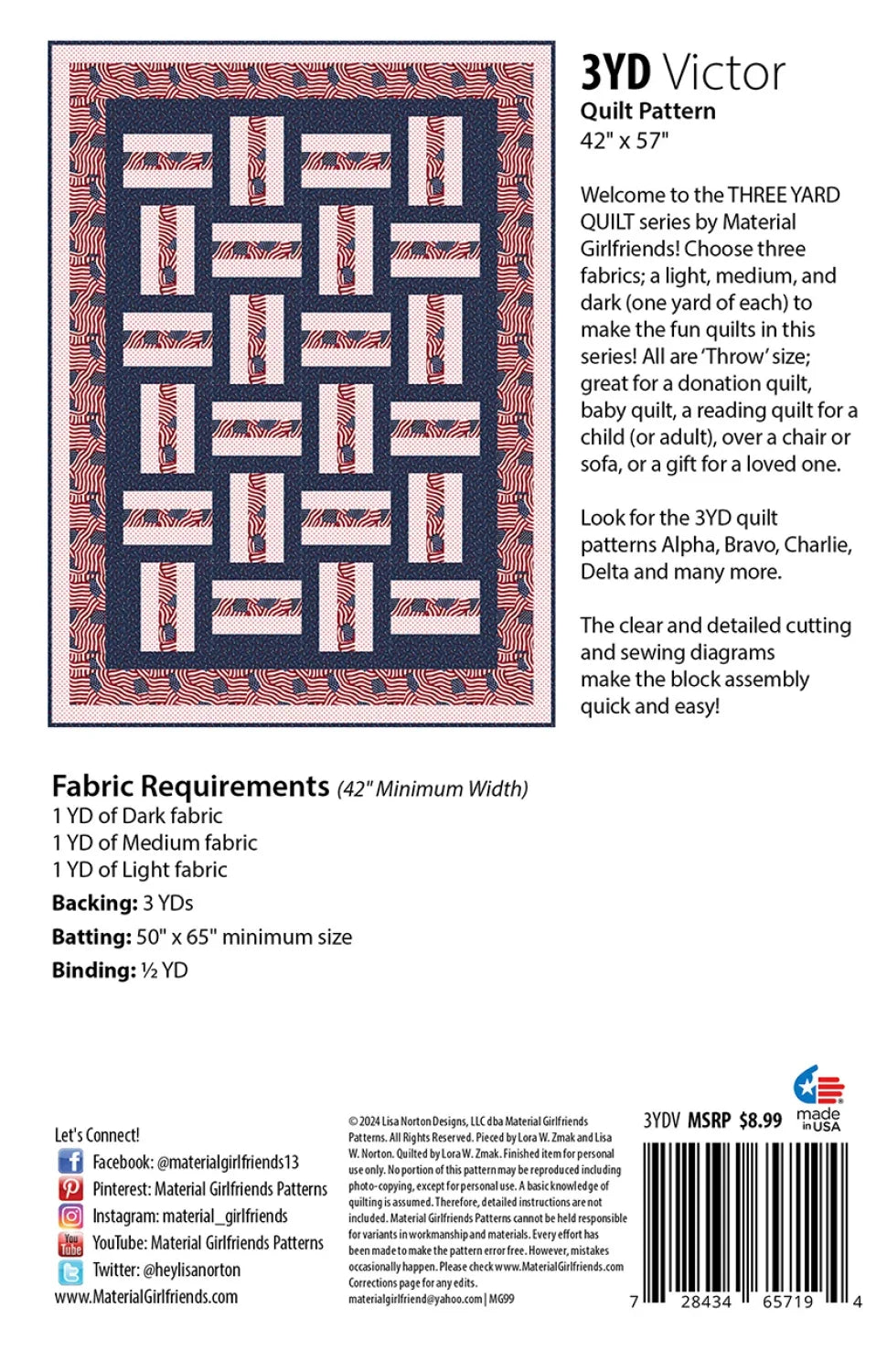 3yd Victor Quilt Pattern