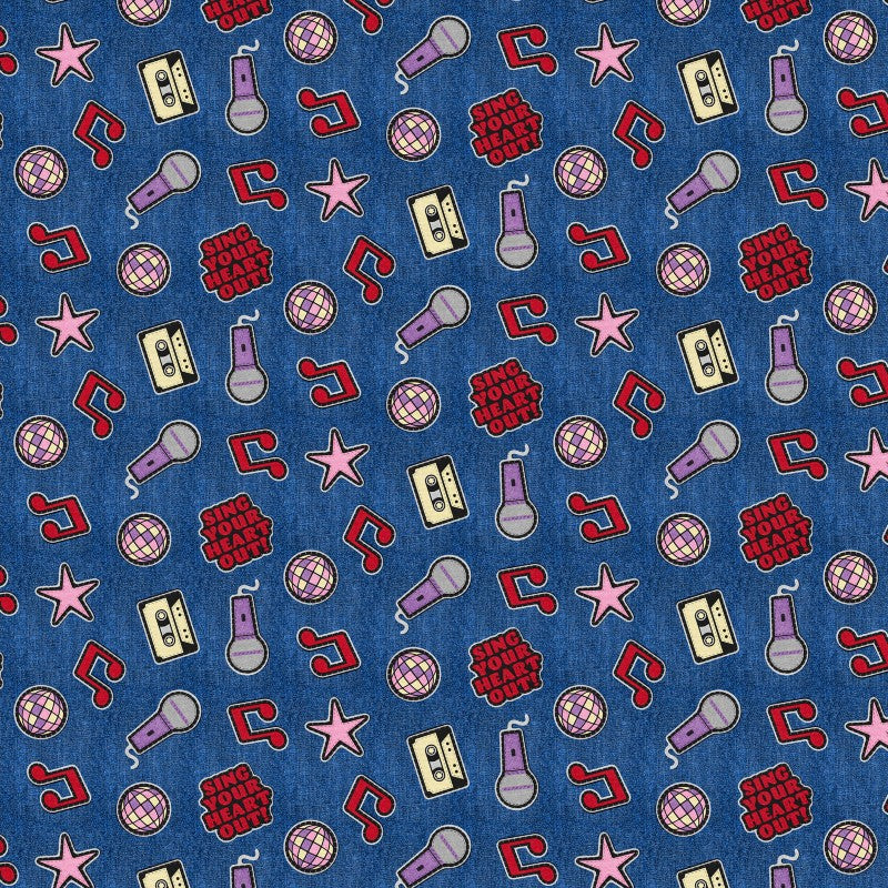 Blue Patch Perfect Music Cotton 43"/44" Fabric Per Yard