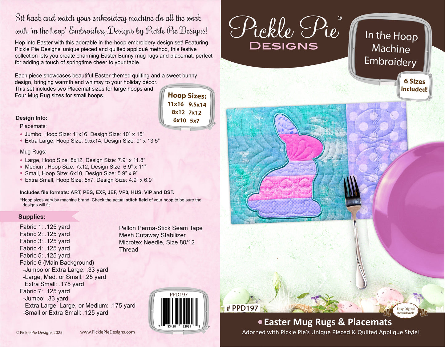 Easter Bunny Mug Rugs & Placemats In the Hoop ME Design Set