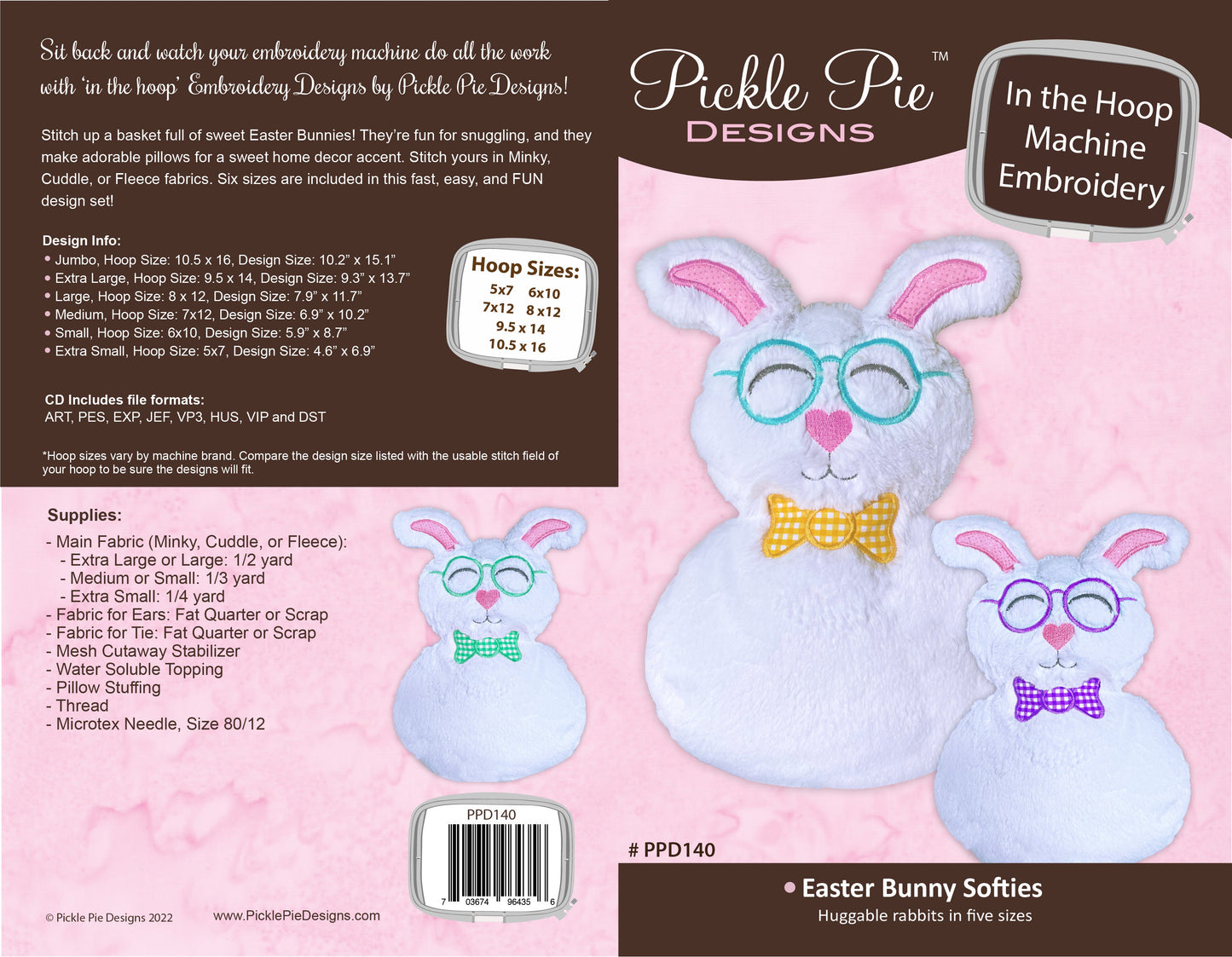Easter Bunny Softies In the Hoop Machine Embroidery Design Set
