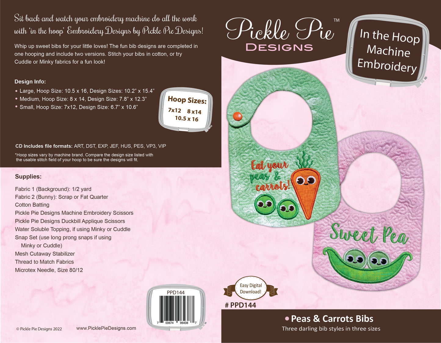 Peas & Carrots Bibs In the Hoop Embroidery Design Collection