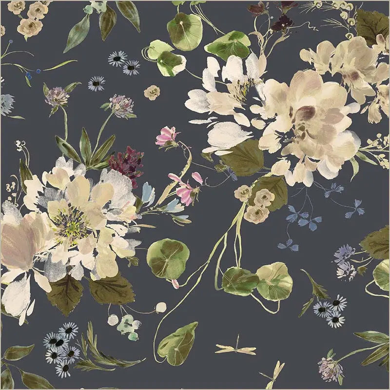 Peony Garden Indigo Wideback Cotton Fabric Per Yard