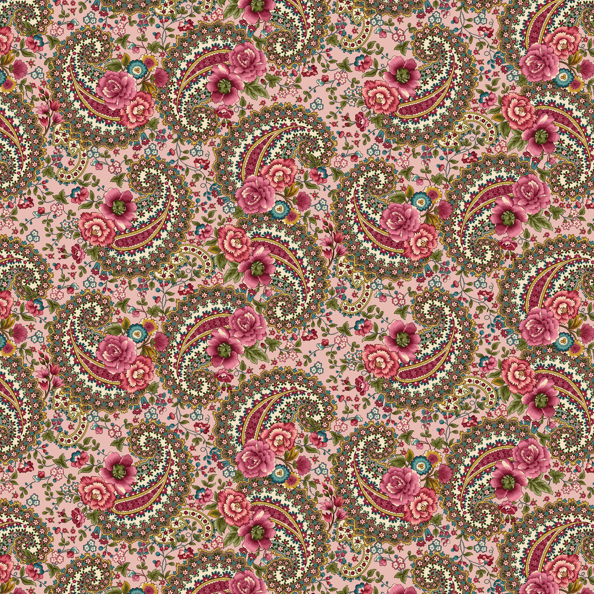 Pink Paisley Lost Gardens of Heligan Cotton 43"/44" Fabric Per Yard