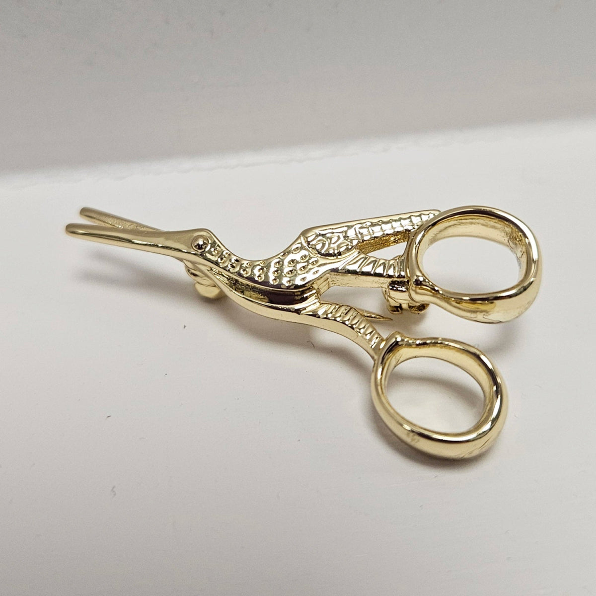 Stork Scissor Brooch Pin Gold