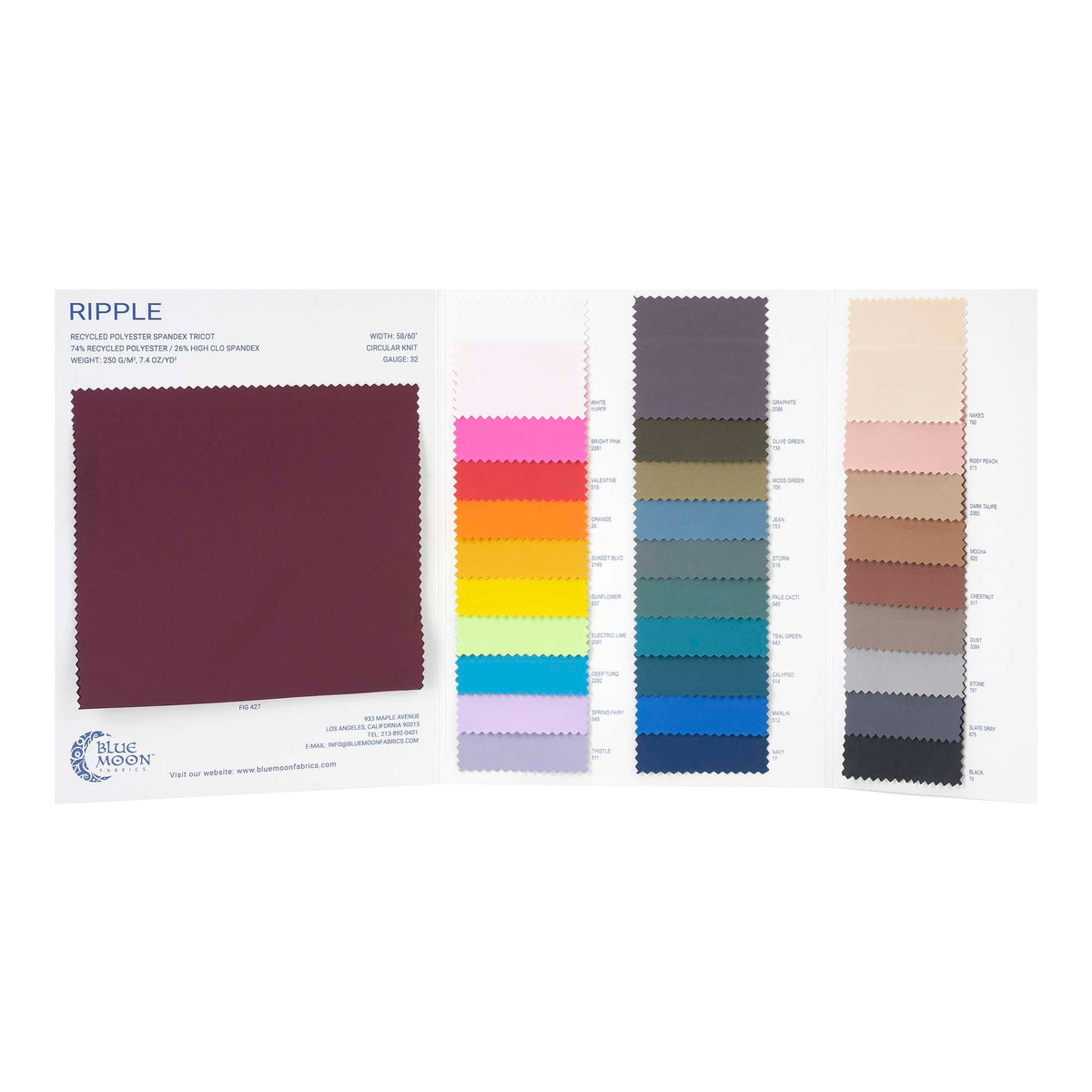 AT228R - Ripple Recycled Polyester Spandex Color Card | Blue Moon Fabrics