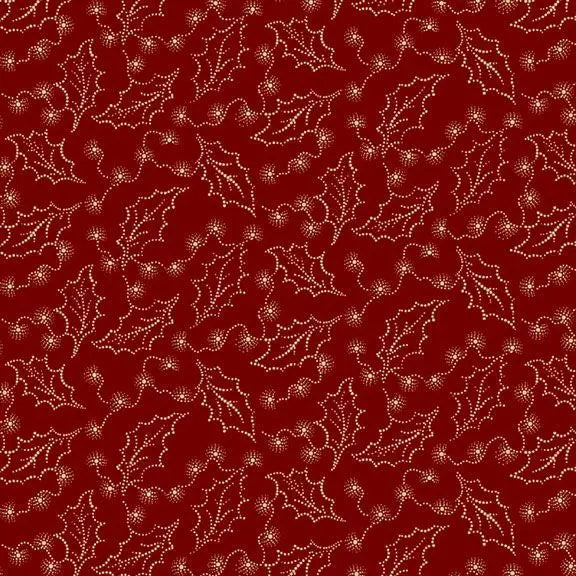 Red Holly Cozy Christmas Cotton Wideback Fabric per yard