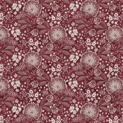 Red Jacobean Allover Elizabeth Wideback Fabric Per Yard