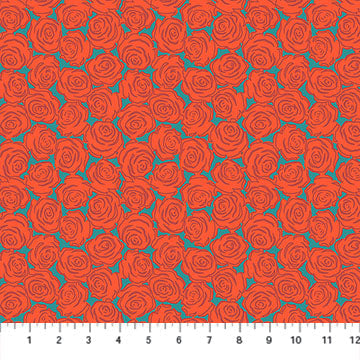 Rosette Tomato Yesterday Cotton 44"/45" Fabric Per Yard