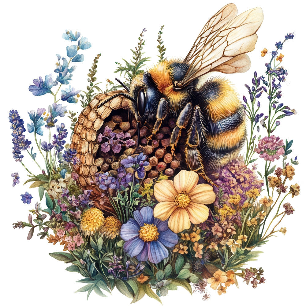 Rustic Beehive with Flowers Fabric Panel 37