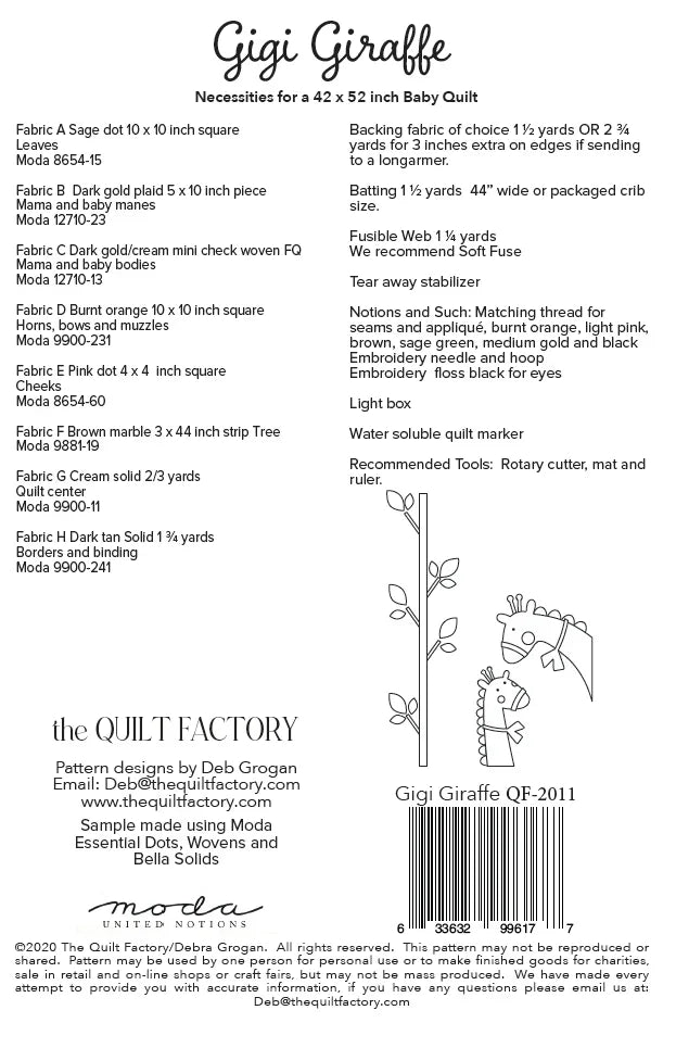Gigi Giraffe Quilt Pattern