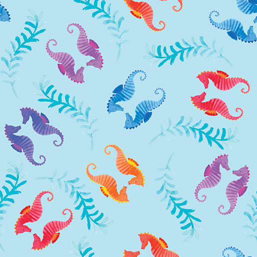 Seahorses Light Blue Cotton 44"/45" Fabric Per Yard