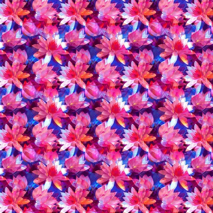 Red Pink Translucence Flowers Cotton Wideback Fabric per yard