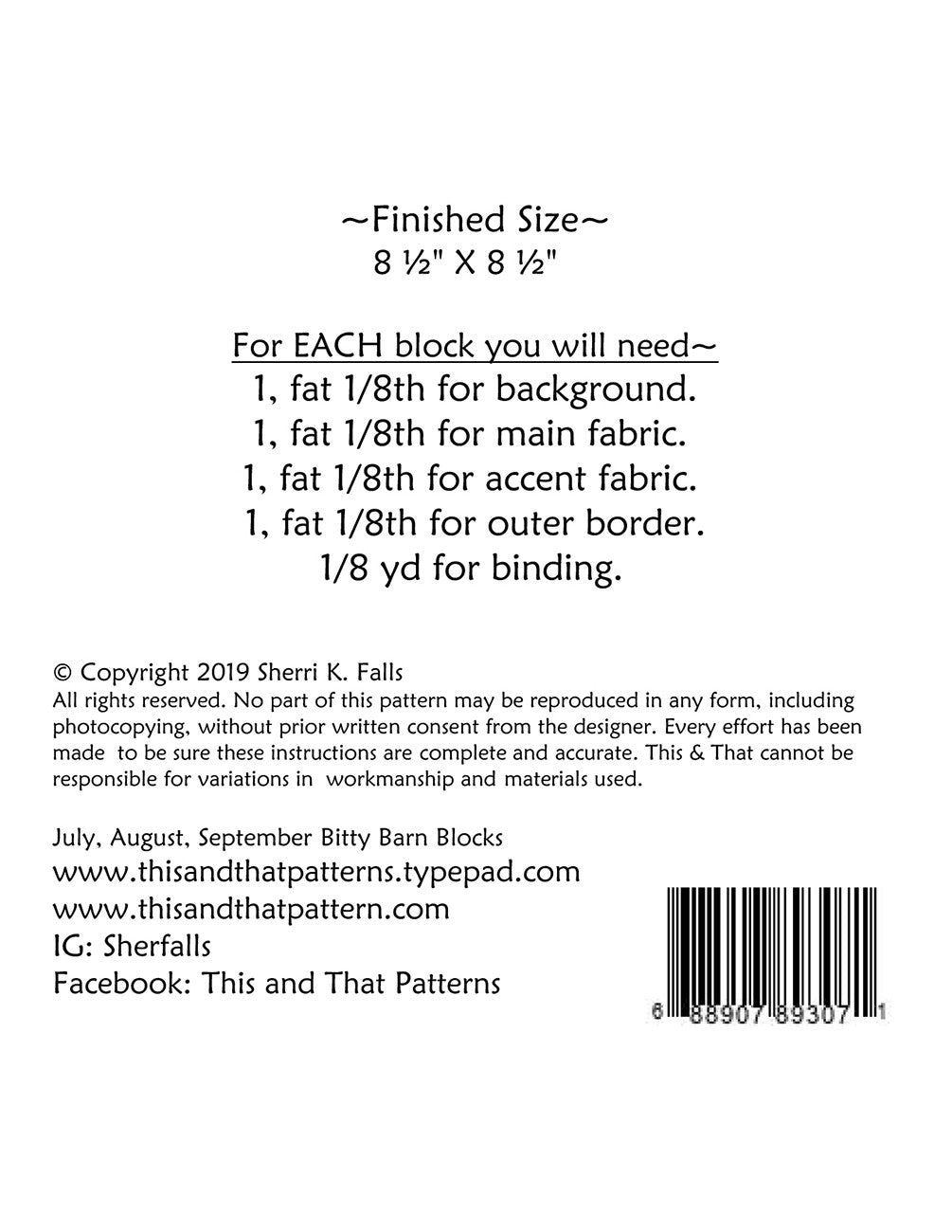 Bitty Barn Blocks July September