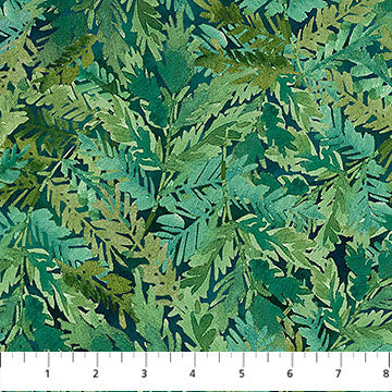 Teal Ferns Luscious Cotton 44"/45" Fabric Per Yard