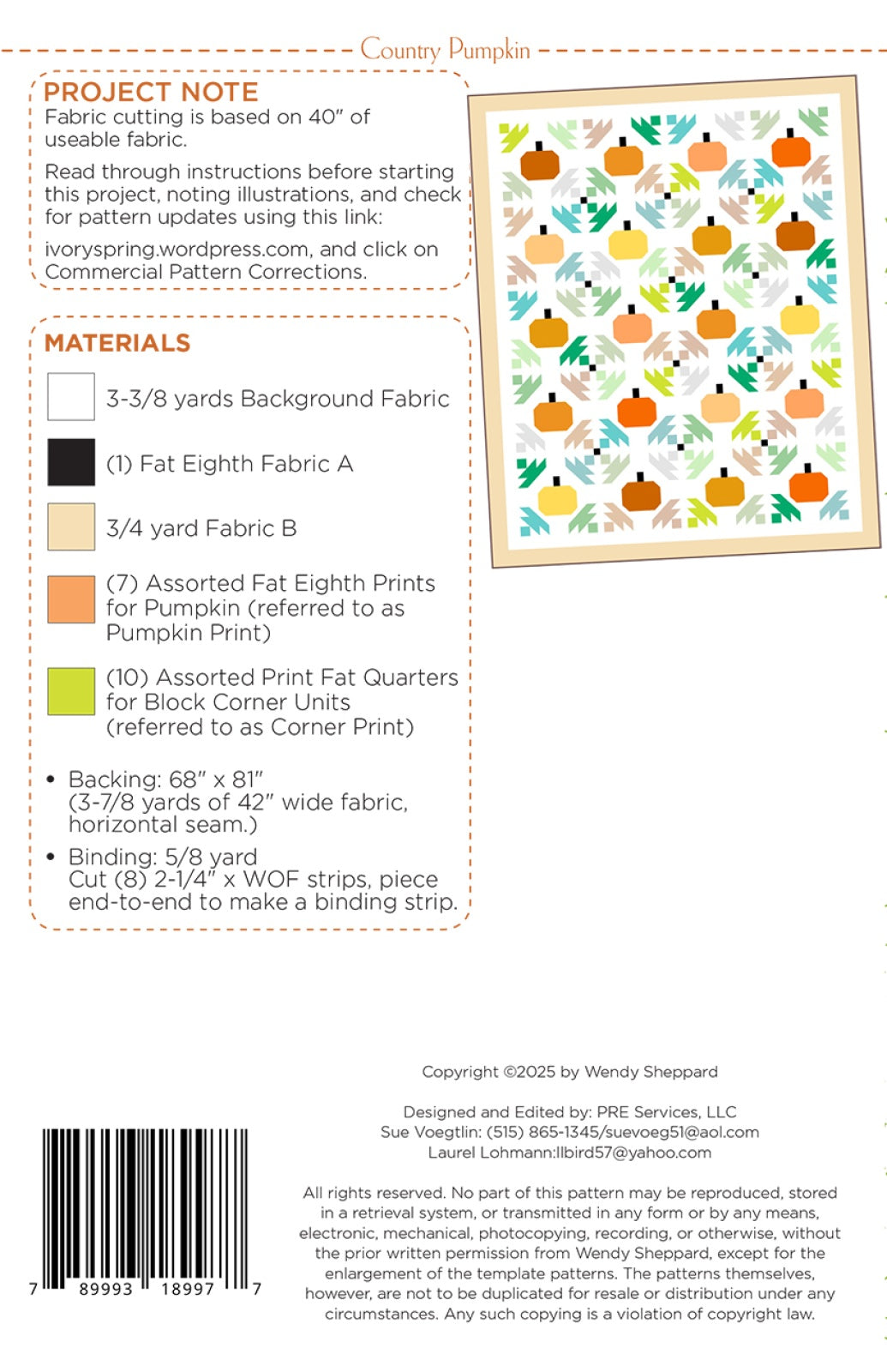 Country Pumpkin Quilt Pattern