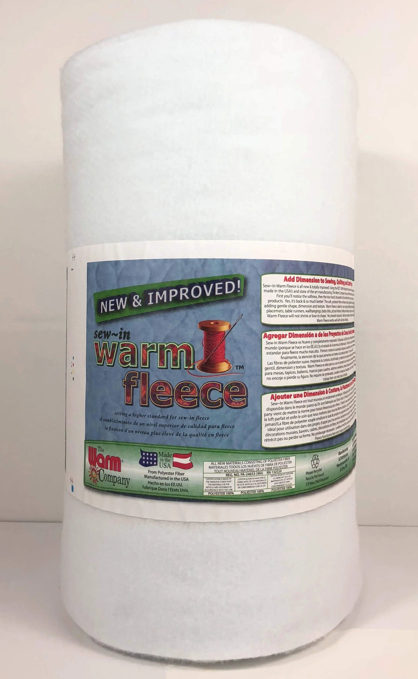 Warm Fleece Sew-In 45" x 20 YD Batting - Soft Fleece Batting for Quilting