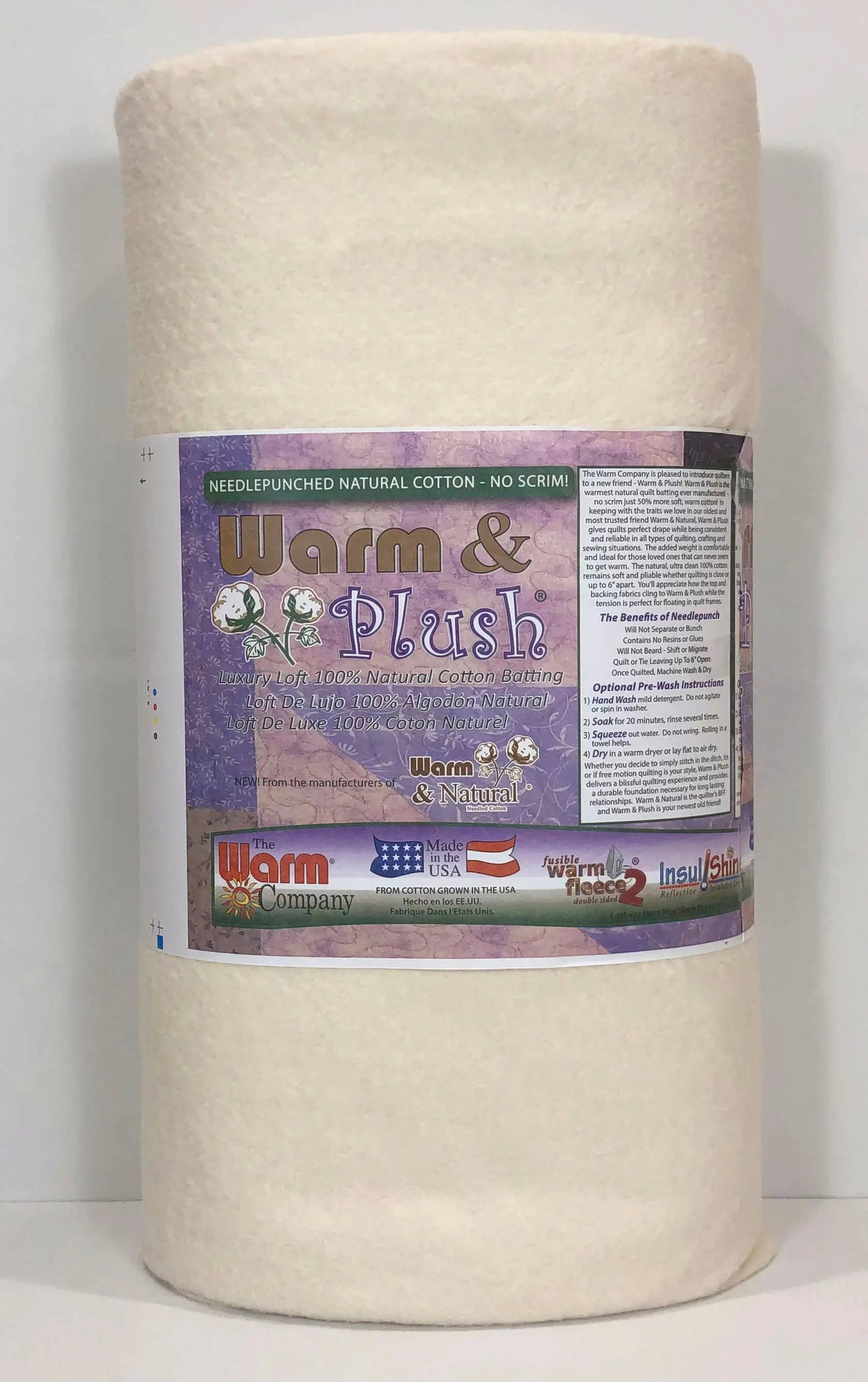 Warm & Plush 45" x 10 YD Cotton Batting - Soft and Luxurious Cotton Batting