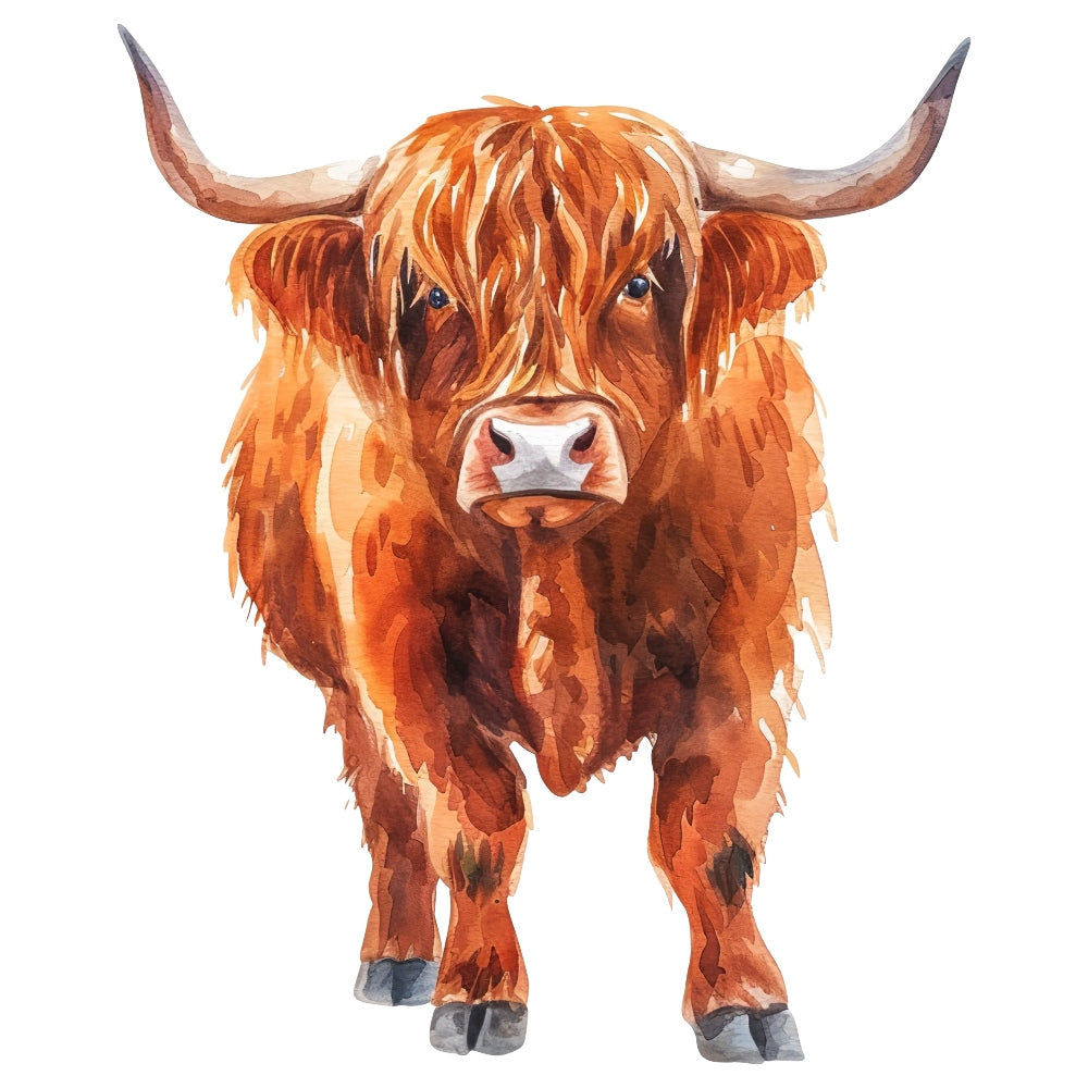 Watercolor Highland Cow Fabric Panel 13