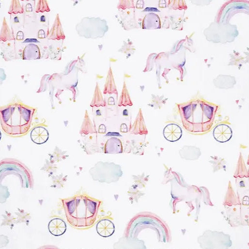 White And Pink Fairytale Digital Cuddle Blush Fabric per yard