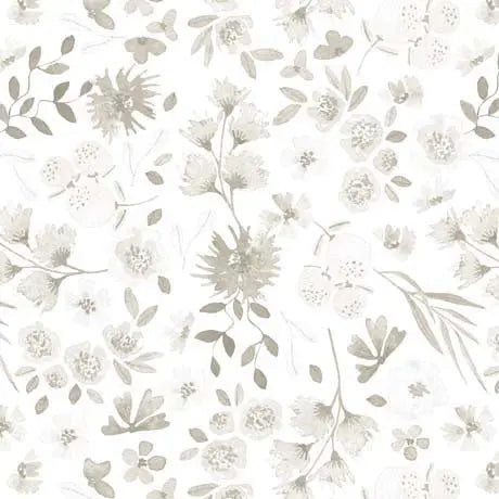 White Home Sweet Home Floral Wideback Cotton Fabric per yard