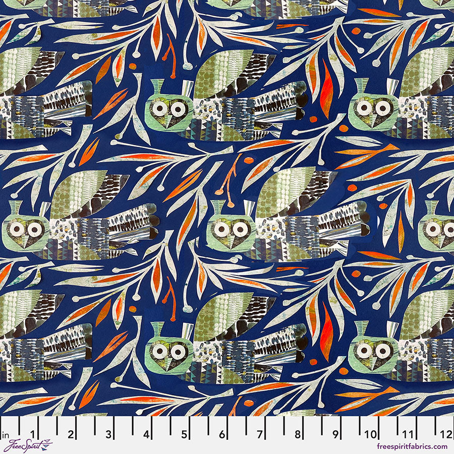 Winter Owl Dark Blue Cotton 44"/45" Fabric Per Yard