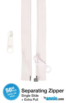 50" Separating Zipper with Extra Slide, White