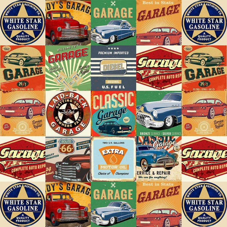 Multi America's Garage Route 66 Cotton 44"/45" Fabric Per Yard