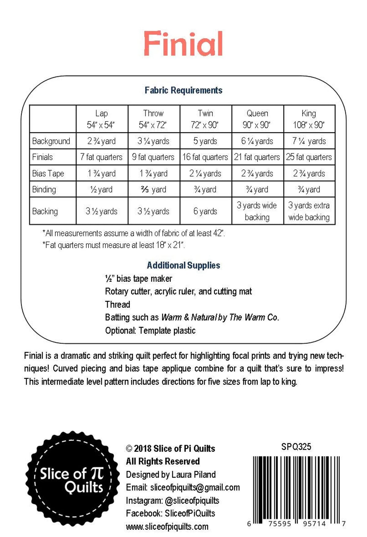Finial Quilt Pattern