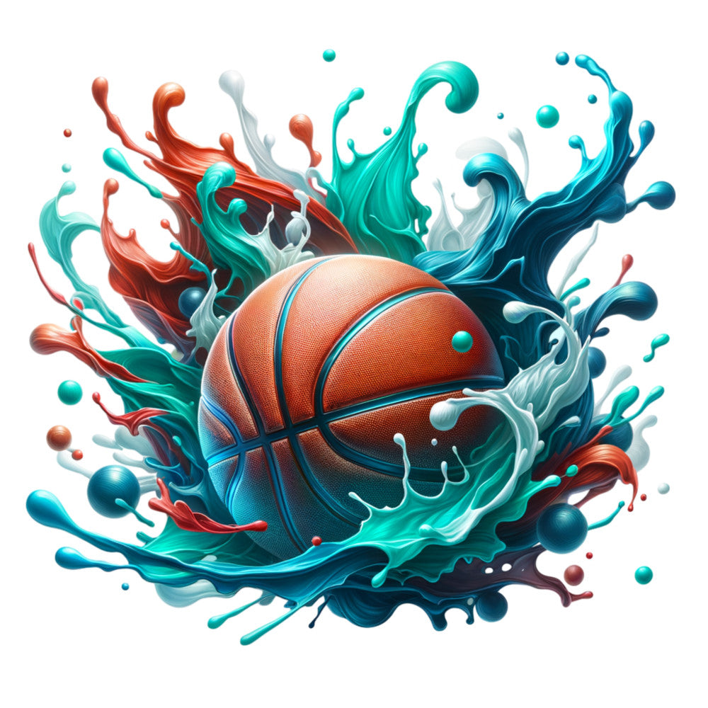 Watercolor Basketball and Splash Fabric Panel 4