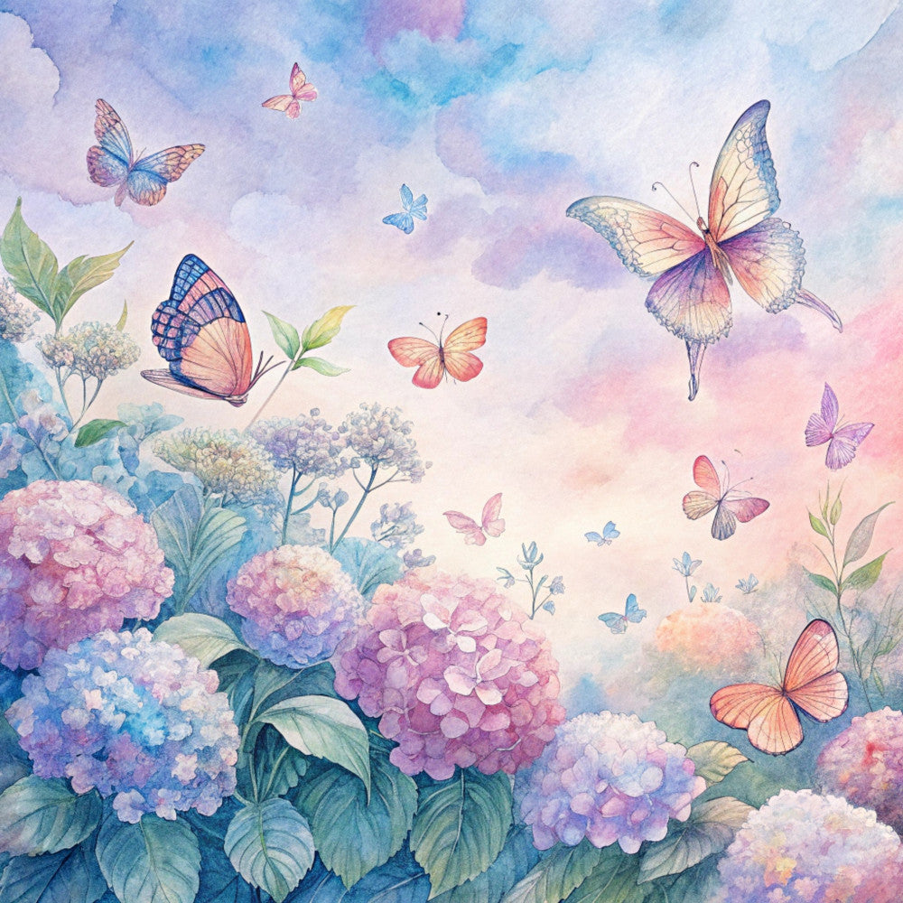 Floral Butterflies Scene Fabric Panel 15