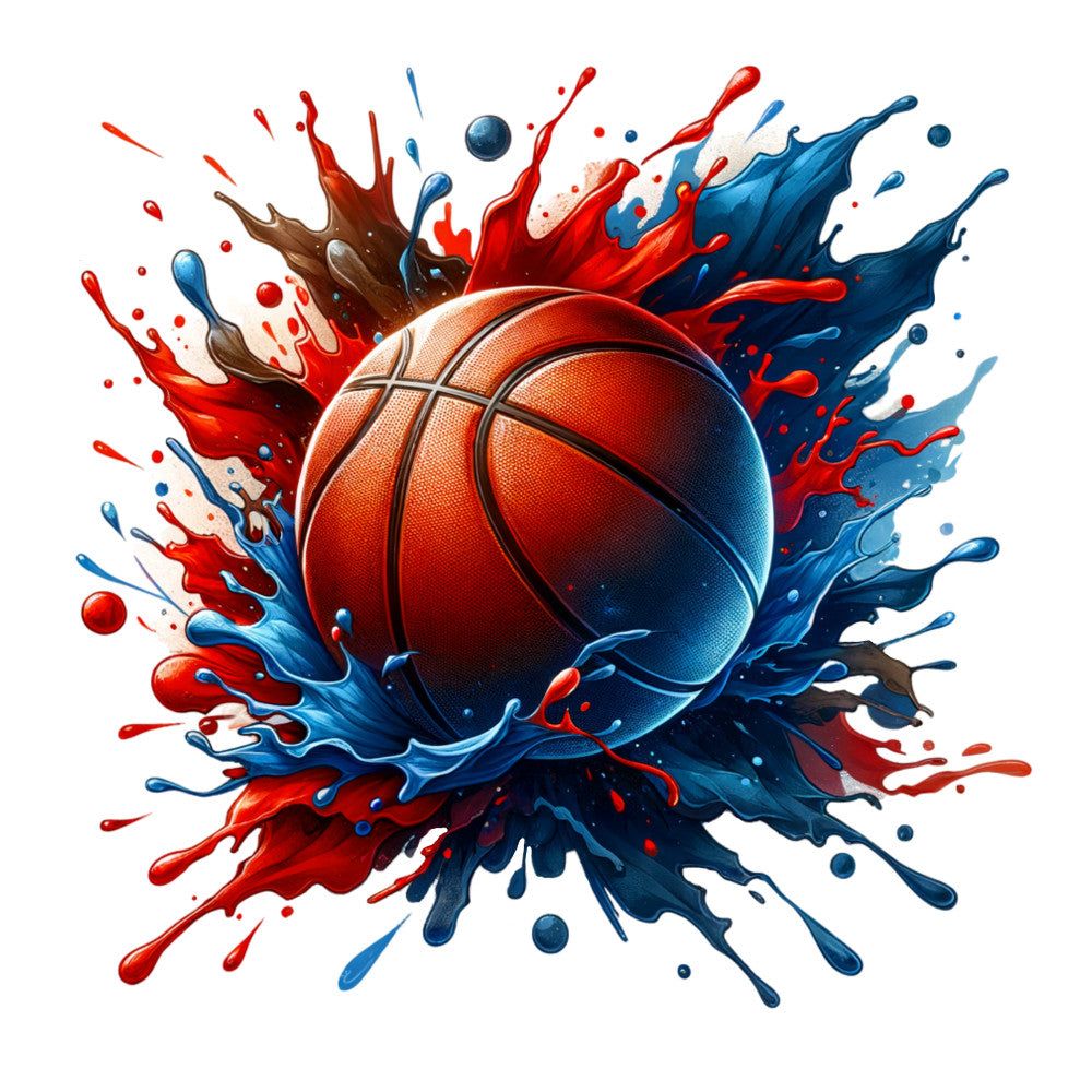 Watercolor Basketball and Splash Fabric Panel 8