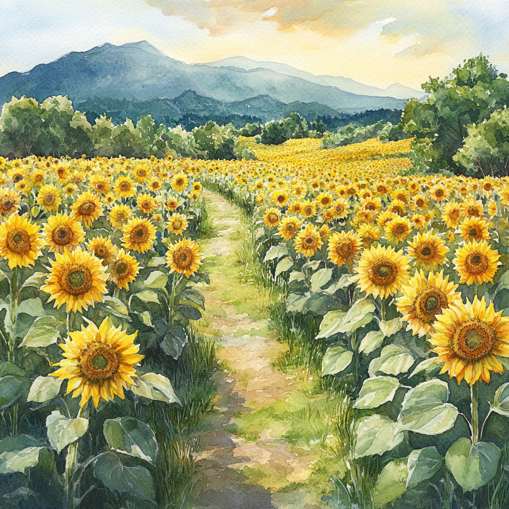 Sunflower Summer Landscape Fabric Panel 2
